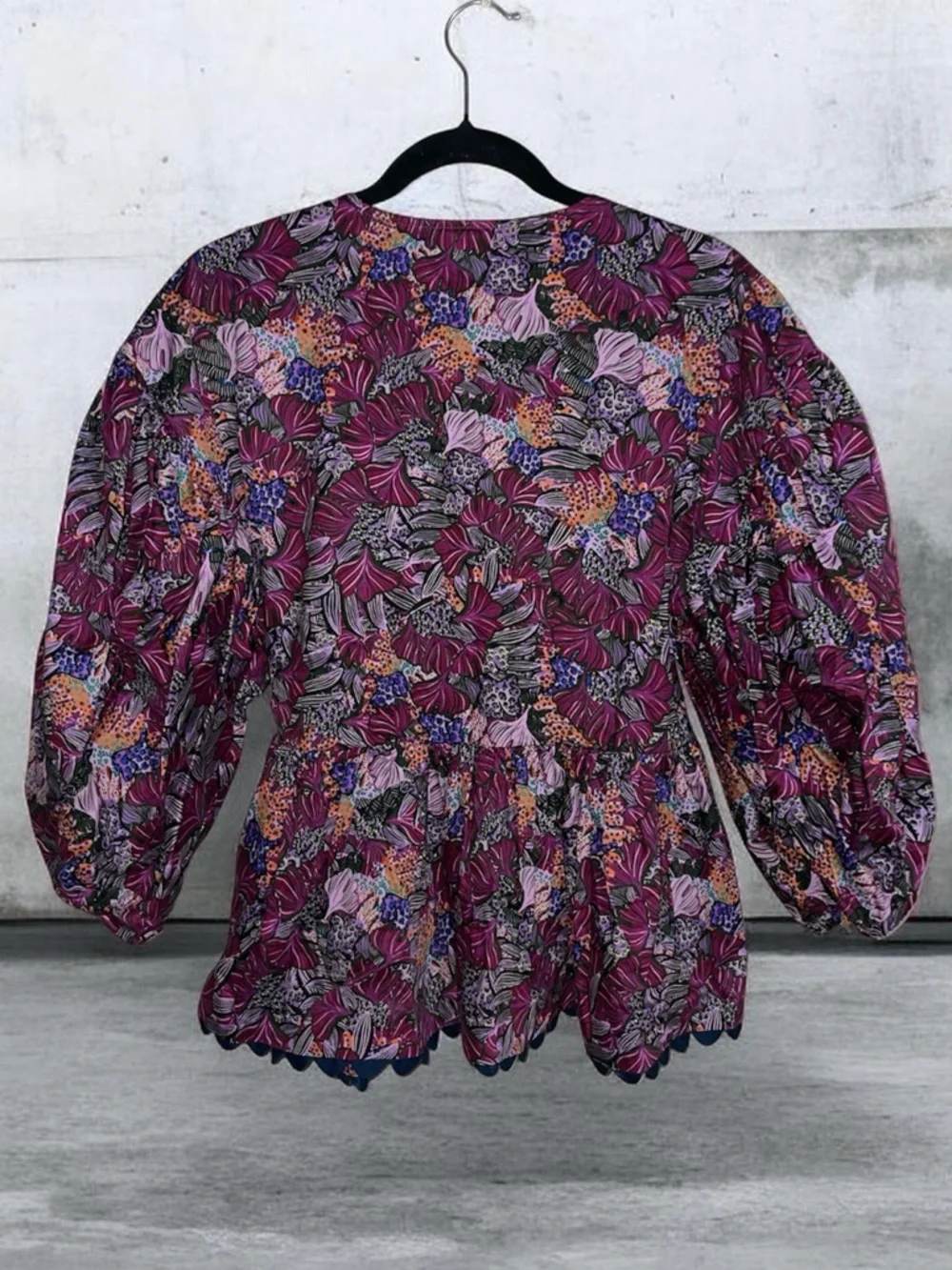 Women’s Floral V-Neck Peplum Blouse - Purple - Picture 2 of 10